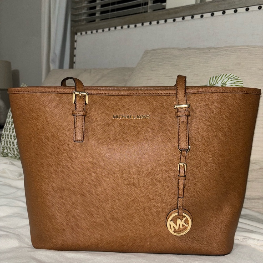 Michael Kors Brown Leather Tote with Gold Accents